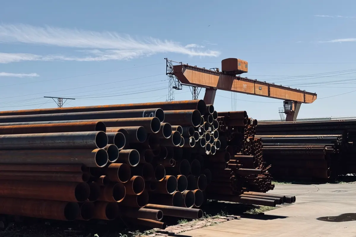 Stacked steel pipes